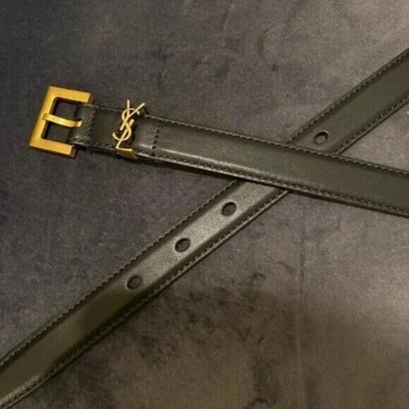 YSL Monogram Narrow Leather Slim Belt - Picture 2 of 7